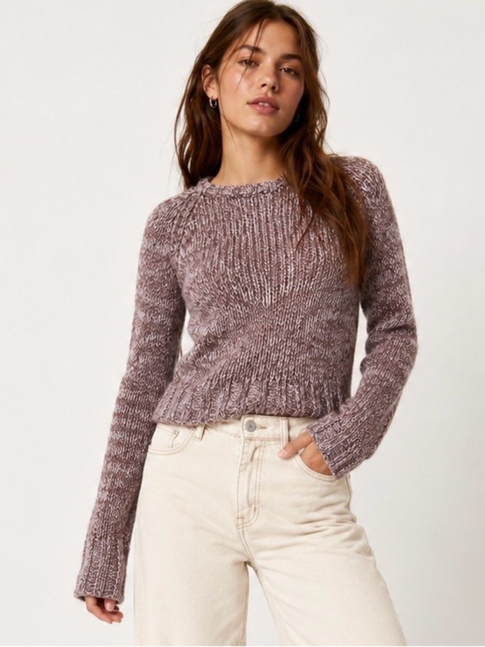 American Eagle Vintage Y2K Angora Blend Sweater Mauve Cream Cozy Knit Small